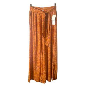 PATRONS OF PEACE Orange Paisley Belted Women's Palazzo Pants NWT Size Large